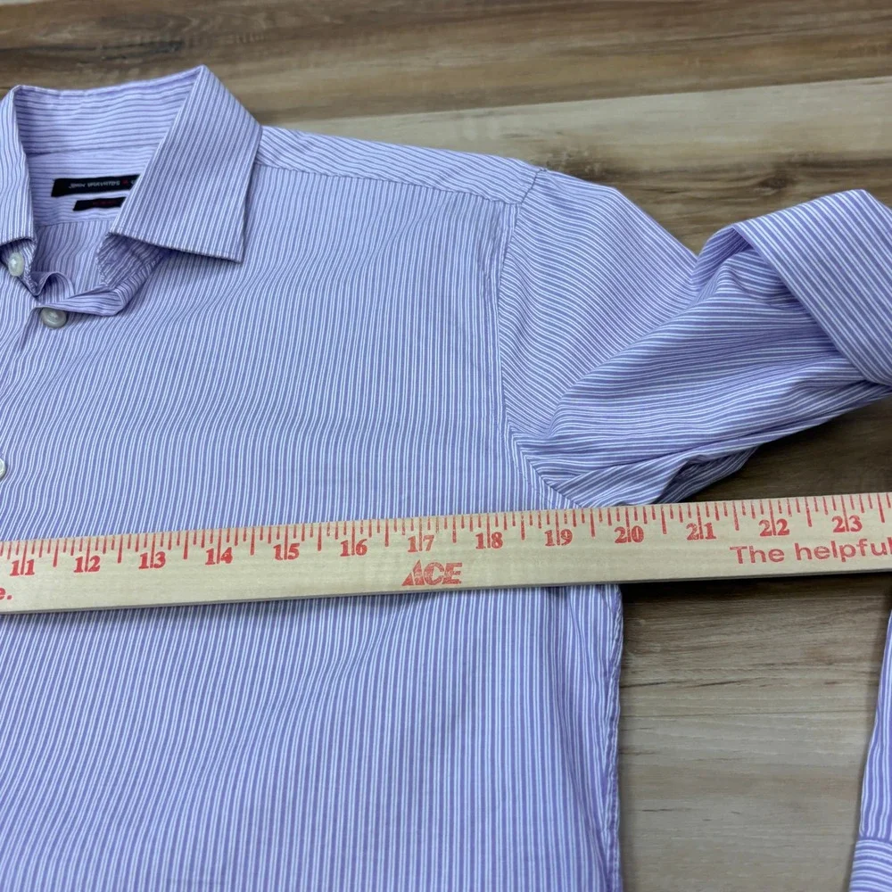 John Varvatos USA Button Up Men 15.5 32/33 Slim Cotton‎ Purple Stripe Heritage